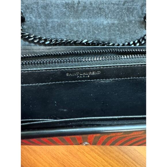 Saint Laurent Metallic Striped Monogram Chain Wallet in Red/Black - Picture 9 of 16